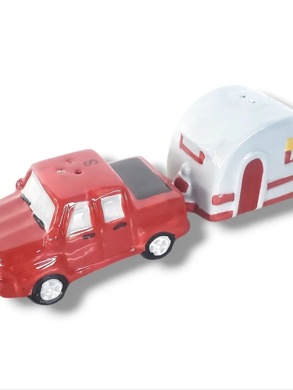 Red Truck and Trailer Camper Salt Pepper Shakers Ceramic Kitchen Home RV Gift